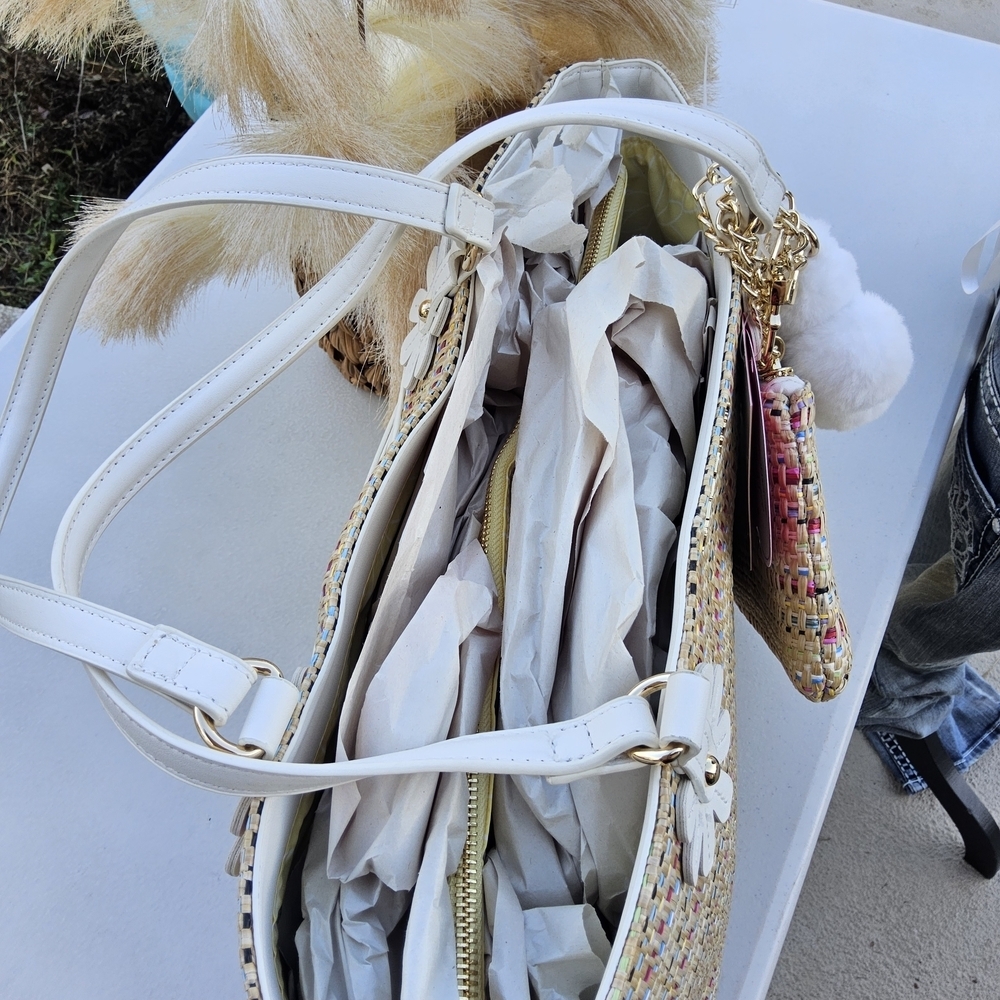 Betsey Johnson Multicolor Woven Tote with Floral Accents - Picture 6 of 7